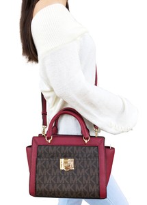 Michael Kors Tina Small Top Zip Satchel Handbag Crossbody Brown Mk Image Is Loading Michael Kors Tina Small Top Zip Satchel Handbag