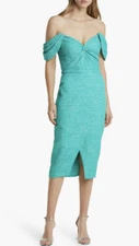 New  Tadashi Shoji  Tulip Off-the-Shoulder Midi Dress In Green Size 4 $348