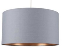 Lamp Shade. Grey Large Drum Style with Shiny Gold  Interior. New