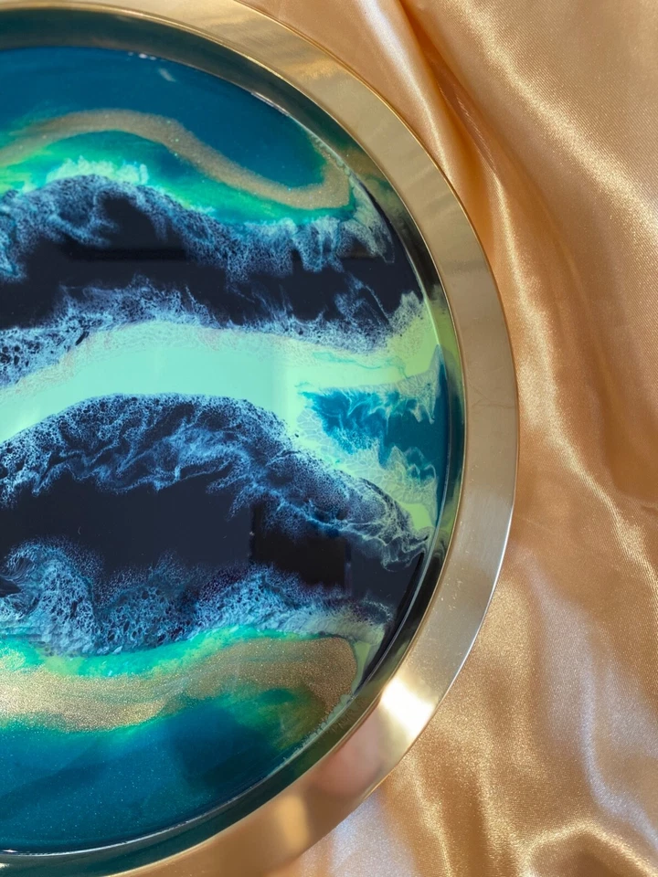 Northern Lights Gold Serving Display Resin Tray New Home Gift Gin Wedding - Image 3 of 4