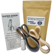 1X30 Super Strop Beginner Knife Sharpening Belt Kit W/ 5 Pack Belt Assortment