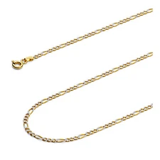 Wellingsale 14k Two Tone Gold Solid 2.1mm Figaro Pave Chain Necklace