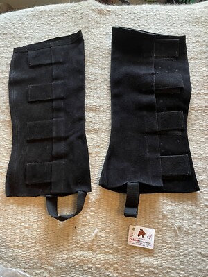 black suede half chaps size XL with hook and loop closures