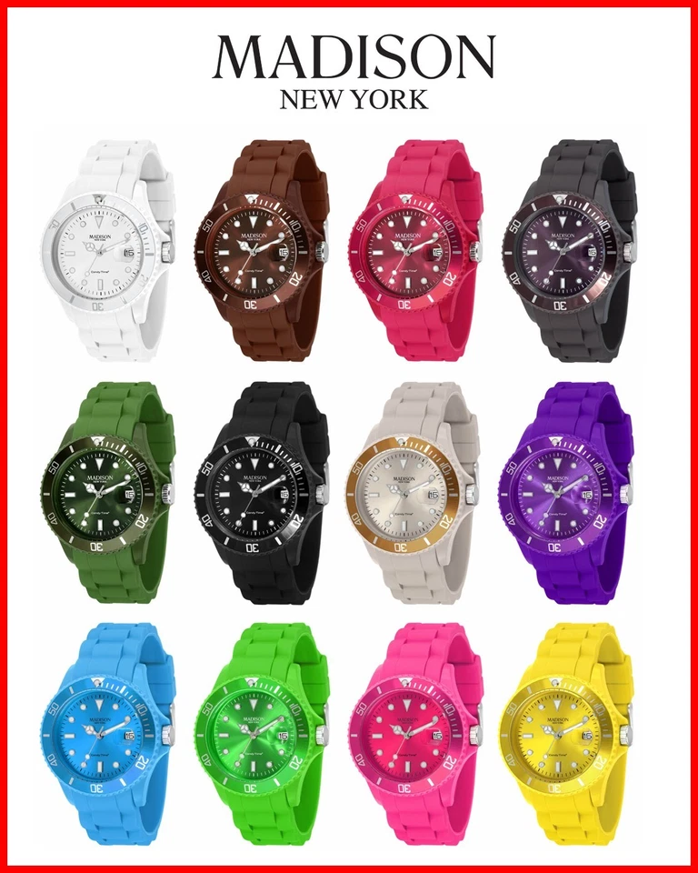 Madison New York Candy Time Original Silikon Uhr Damen Gummi Bunte Farbige Uhren - Bild 1 von 1
