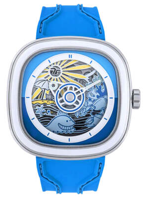 SEVENFRIDAY T-Series Beach Club Automatic Steel Blue Silicone Mens Watch T1/09