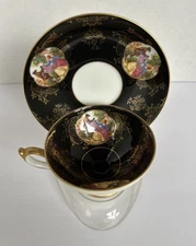 Del Mar Japan Handpainted Black 24 Karat Gold Trim, Teacup and Saucer Set