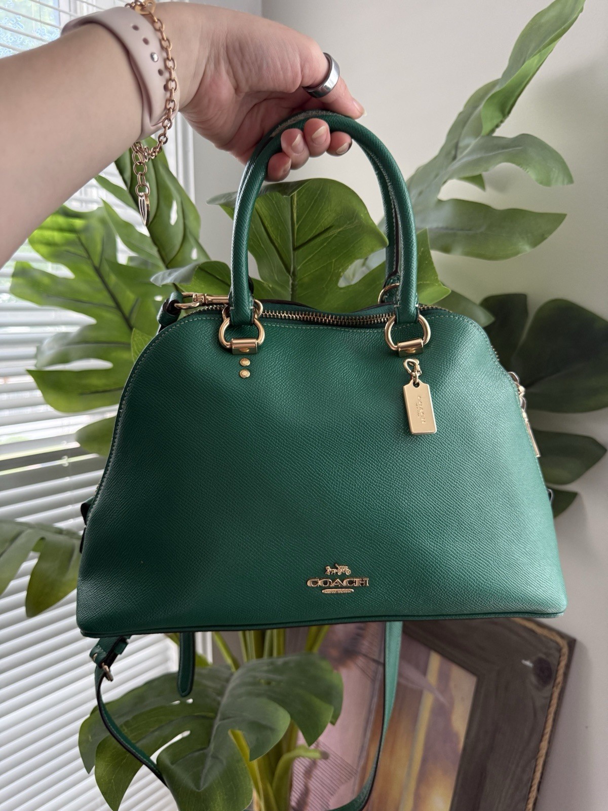 COACH Katy Dome Satchel Silver Green Leather Crossbody Shoulder Bag 2553