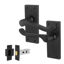 Black Victorian Scroll Door Handles, Matt Black Latch Handle Sets, Multipacks