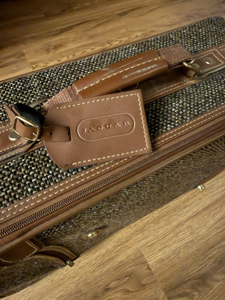 "Maleta de equipaje con ruedas mediana de 20"" Jaguar marrón tweed y cuero años 90 vintage" Foto 2 de 4