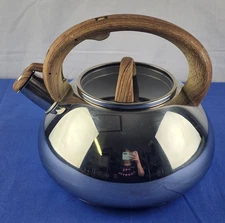 Brandani Kitchenware Tea Kettle Stainless Steel Series Soft Faux Wood Handle 3qt