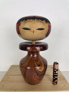Vintage Japanese Sosaku Kokeshi 22cm Very Unusual Marbled Body Izuoshima 1980s