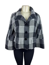 Carlisle Womens Black & Gray Plaid Wool Blend Cropped Jacket Size 8
