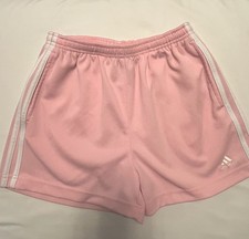 Adidas Girls Striped Athletic Shorts Pink White Size XL Elastic Waist Pockets