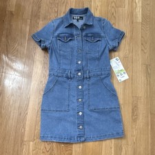Peace Love Eco by Rewash Denim Shirt Dress Blue Belted Button Pockets Size M