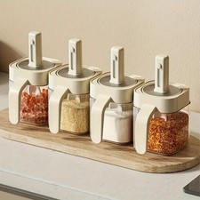 4PCS Seasoning Jar Set with Spoons & Tray – Spice Containers for Kitchen Storage