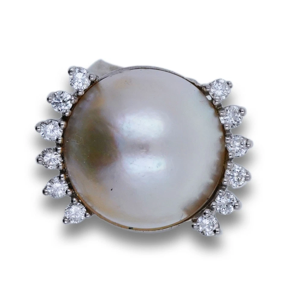 Ring 585 Gold 14 Kt Weißgold Mabe Perle Diamant Brillant  Damen Wert 2350,- - Bild 3 von 4