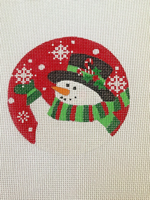 Needlepoint Hand Stitch Painted Canvas Snowman Waving Ornament SM41 New