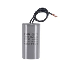 CBB60 Run Capacitor 15uF 450V AC 2 Wires 50/60Hz Cylinder 74x38mm