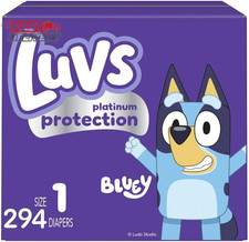Luvs Size 1 Baby Diapers, Platinum Protection Bluey Diapers for Day  Night, Siz
