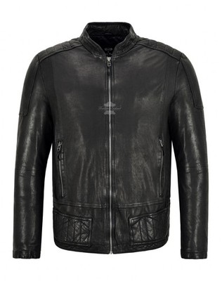 Herren Vintage Washed Effekt Lederjacke schwarz pflanzlich gegerbt weiche Lederjacke