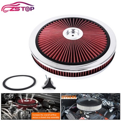 Red Chrome Air Cleaner with Washable Filter, 14 x 2 Inch, Round Shape, Universal