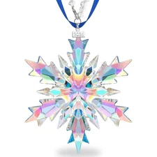 2025 Annual Christmas Ornaments Crystal Snowflake Star, Clear Multi Color Fac...