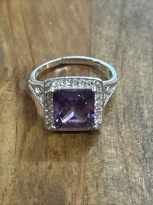 NRO Faux Amethyst Square Silver Tone Size 10 Fashion Ring