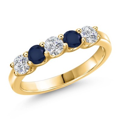 18K Yellow Gold Plated Silver Lab Grown Diamond and Sapphire Wedding-Bands Ring