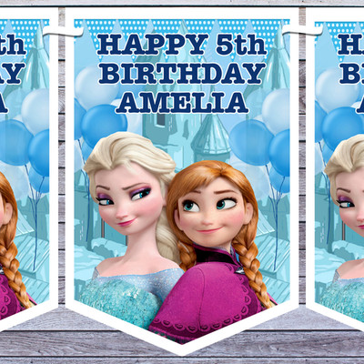 FROZEN ELSA ANNA personalisierte GEBURTSTAG PARTY WIMPELKETTE Deko Banner