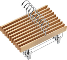 20Pcs Wooden Pants Hangers Solid Pants Hanger with Adjustable Clips 14...