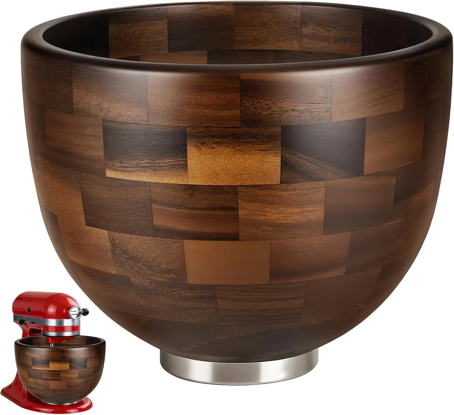 Premium Walnut Wood Mixing Bowl, Compatible with Kitchenaid 4.5 & 5 QT Tilt-Head