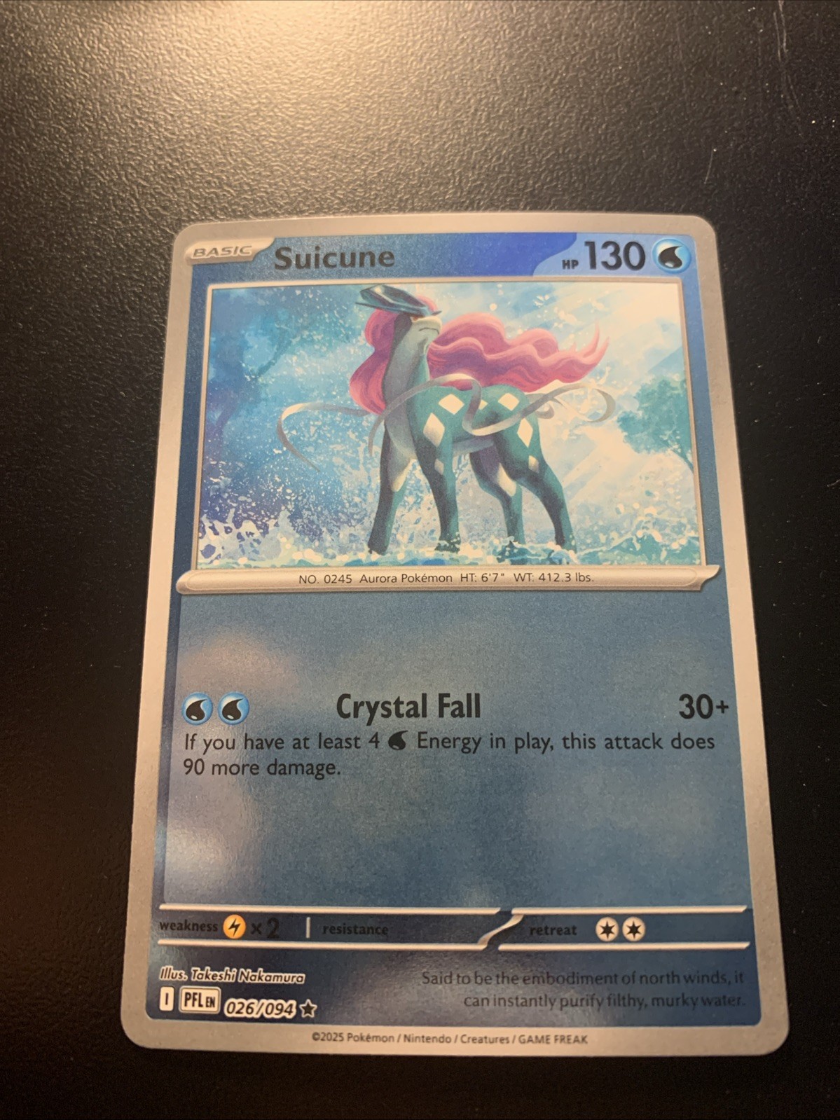Suicune 026/094 Me02: Phantasmal Flames Reverse Holo