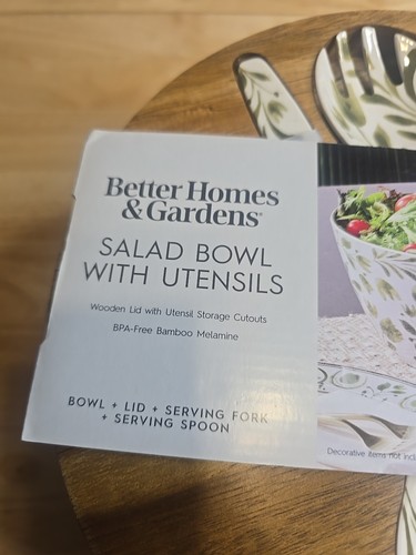 Better Homes & Gardens ~ 4-Pc. Melamine Salad Serving Bowl & Utensil Set ~ GREEN - Picture 2 of 2