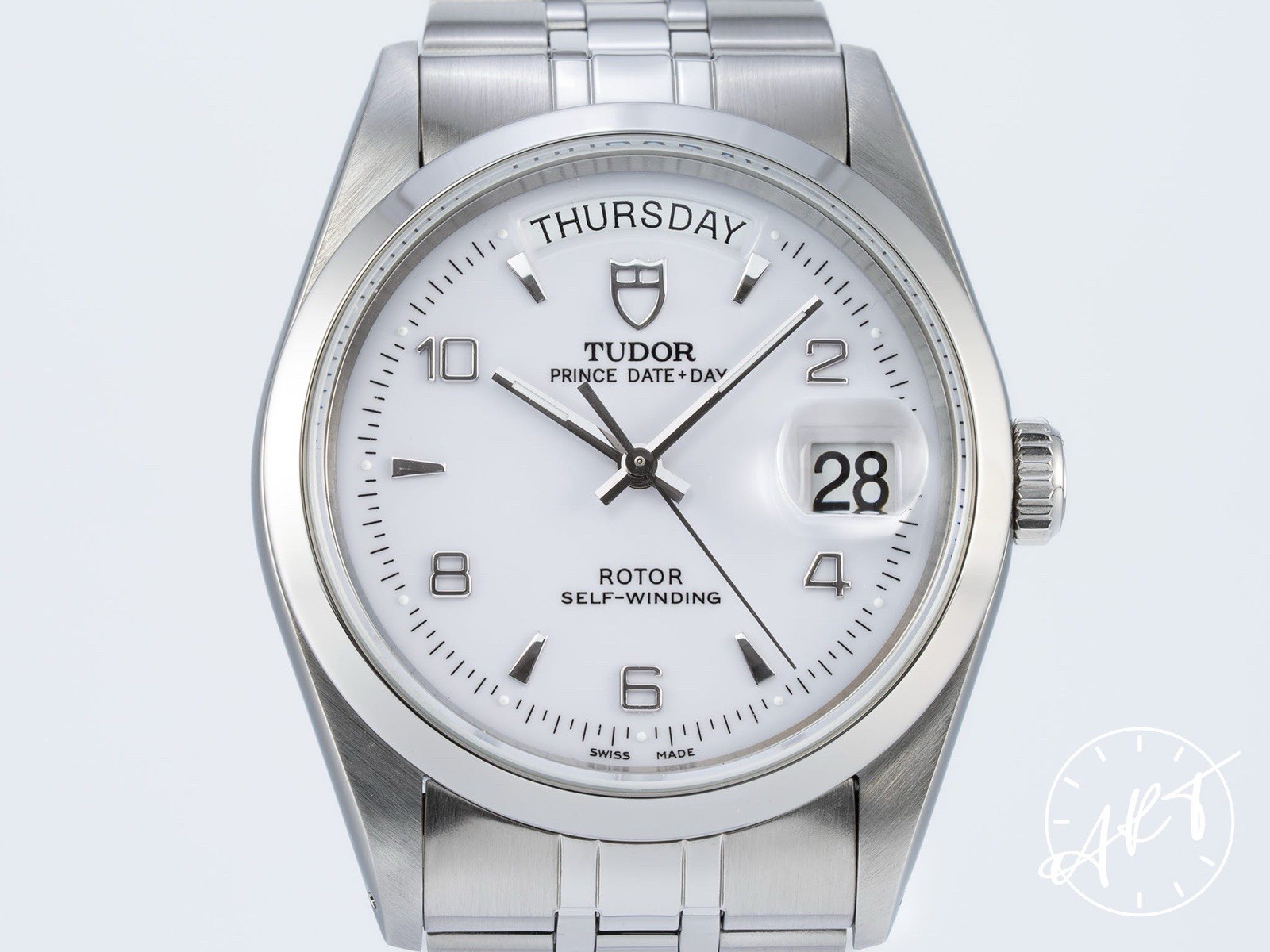 Tudor Prince Day-Date Stainless Steel 36mm White Arabic Dial Watch 76200 + Paper