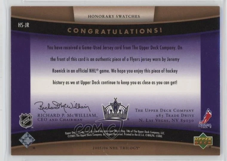 2005-06 Upper Deck Trilogy Honorary Swatches Jeremy Roenick #HS-JR HOF - Image 2 of 2