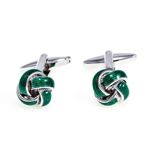 Green Knot Pair Cufflinks in a Presentation Gift Box & Polishing Cloth