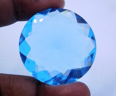 126 Cts 1 Pcs Blue Topaz Round Cut Loose Lab Created Gemstone 40 MM P-3541