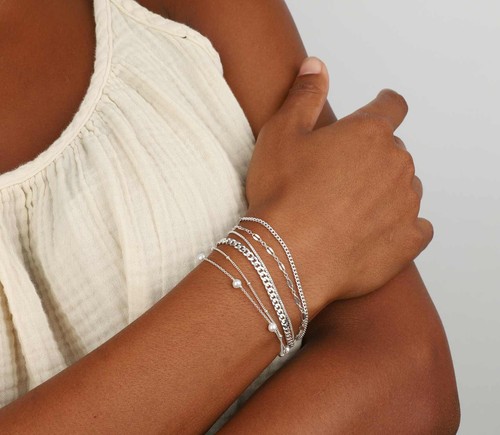 Silberarmbänder für Damen trendige, zierliche 14K versilberte kubanische Gliederkette Erbse - Bild 2 von 7