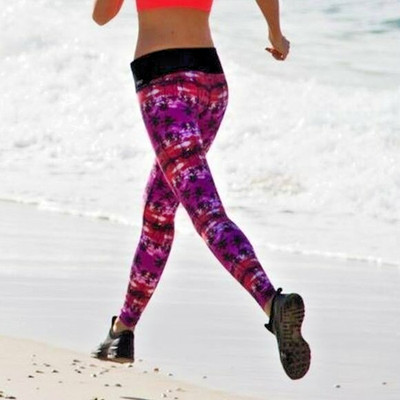 LORNA JANE Athleisure Hawaiian Tropical Pink Purple Yoga Running Tights Size XS