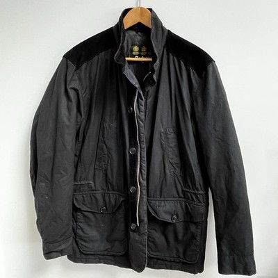 Barbour Kyle Wax Waterproof Black Biker Quilted Country Jacket Coat Size Large