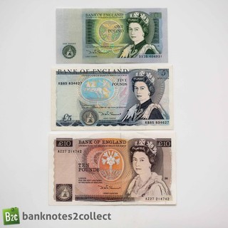 ENGLAND: Set of 3 English Pound Banknotes.