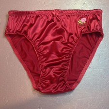 Women Panties Bikinis GRACE SZ S. Burgundy Nylon Satin Soft W/Decoration Elastic