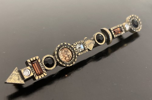 Vintage Patricia Locke Gold Plate Pin Brooch Swarovski Crystals 3.75” Long - Picture 2 of 4