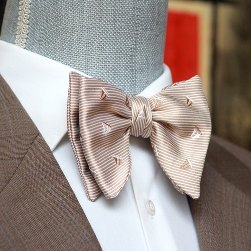 Men's Self-tied Bow Tie 100%Silk Big Butterfly Beige S692 - Picture 5 of 16