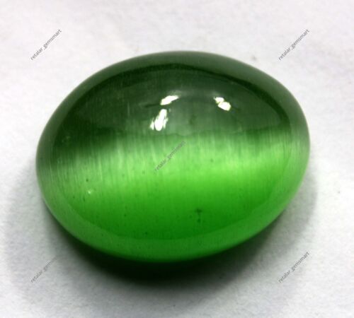 49 Cts Natural Light Green Cats Eye Cabochon Shape Excellent Gemstone - Picture 4 of 6