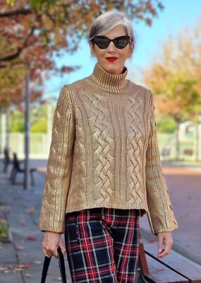 ZARA WOMAN NEU MIT ETIKETT FW23 GOLDEN FOLIENSTRICKPULLOVER GRÖSSE S 6771/144