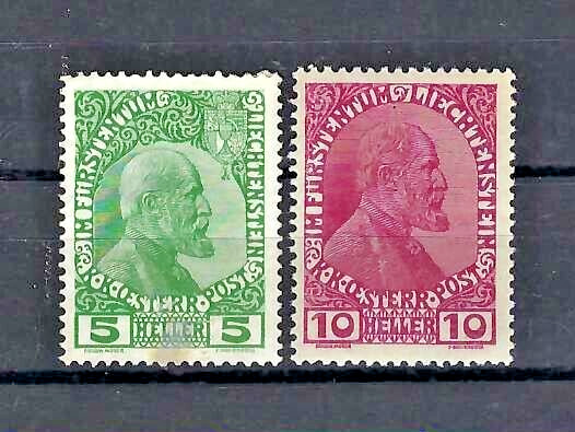 Liechtenstein 1912-1918 #1 & #6 MH Prince Johann II 60th Anniversary
