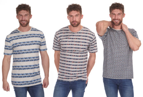 Mens Cargo Bay Stripe Printed Crew Neck T-Shirt - 3 Colours - Afbeelding 1 van 4