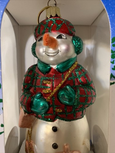 Muñeco de nieve estilo europeo Polo Norte pesca en hielo adorno de Navidad soplado - Imagen 5 de 5