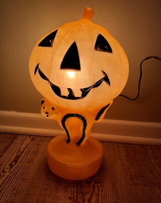 Vintage Bayshore 14'' Halloween Pumpkin Jack O Lantern Black Cat Blow Mold Light